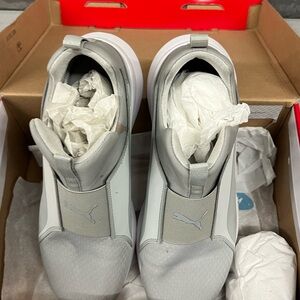 Puma Silver and White Slip-On Shoes